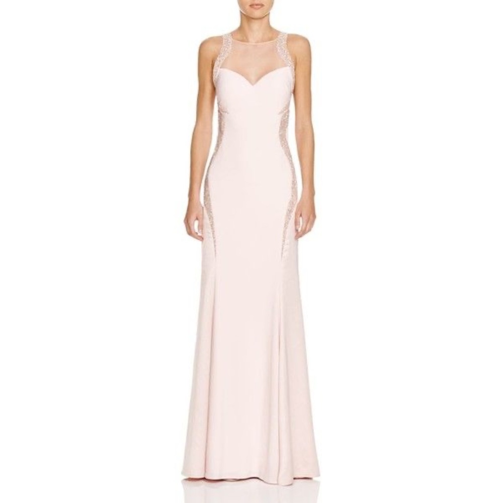 Mignon Pale Pink Sheer-Panel Mermaid Prom Dress